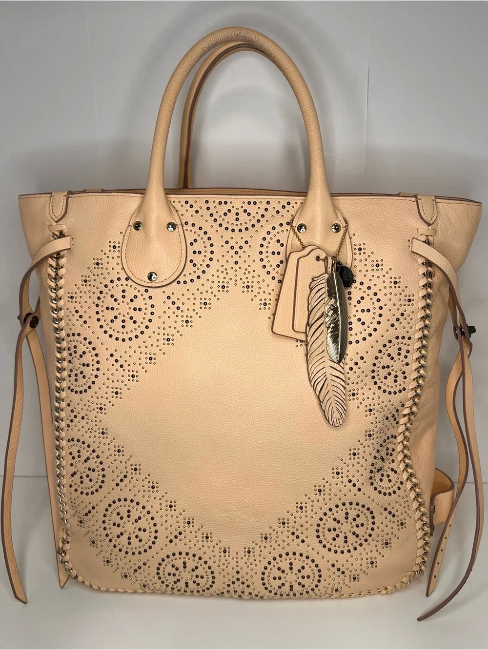 Coach Whiplash Studded Tatum Tote F34771 Light Gold Apricot rare